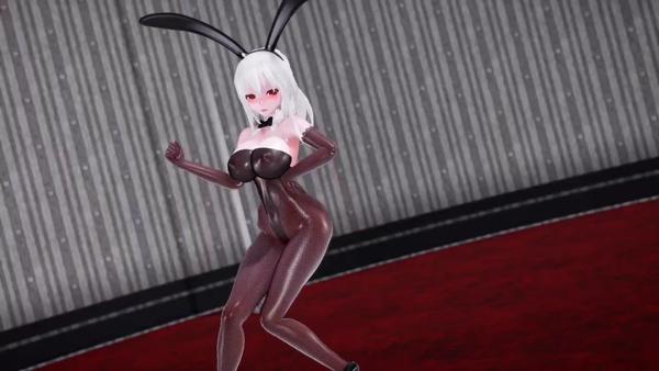 MMD白毛网袜兔女郎骚穴被猛烈爆操，高潮浪叫顶不住