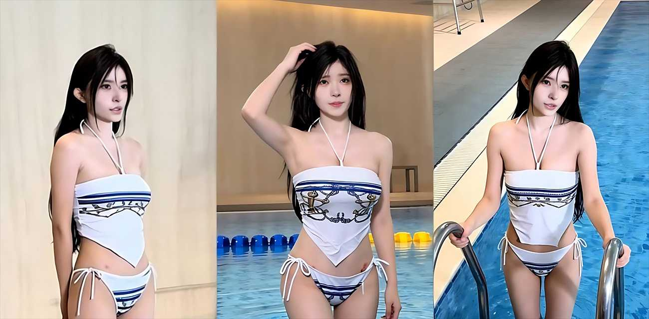抖音顶流女神【小水一号】泳池写真，盛世容颜搭配雪白酮体，曲线妩媚到犯规尤物属性拉满