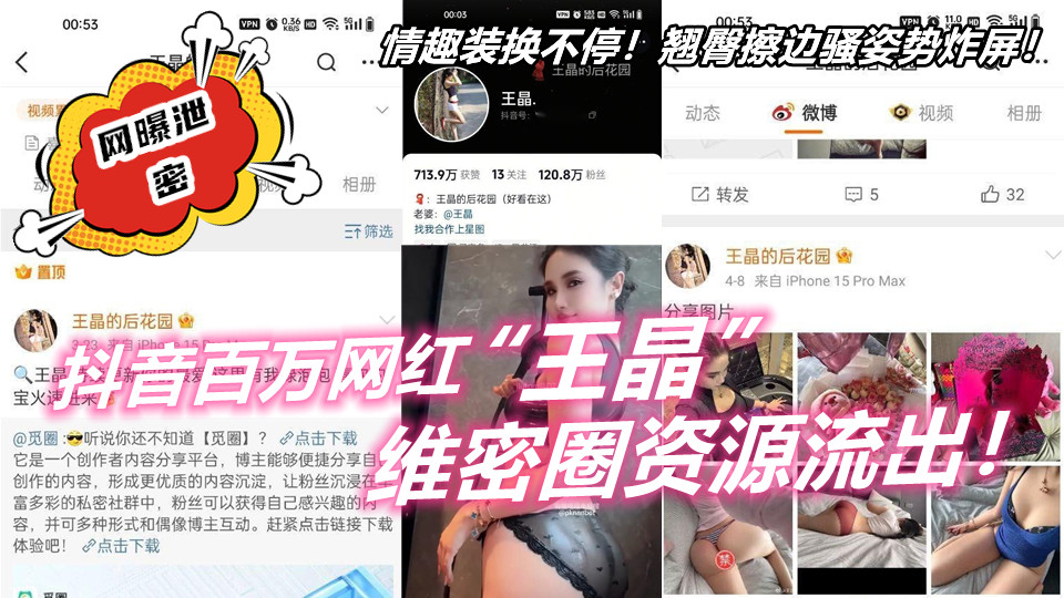 抖音百万网红【王晶】维密圈资源流出！情趣装换不停！翘臀擦边骚姿势炸屏！